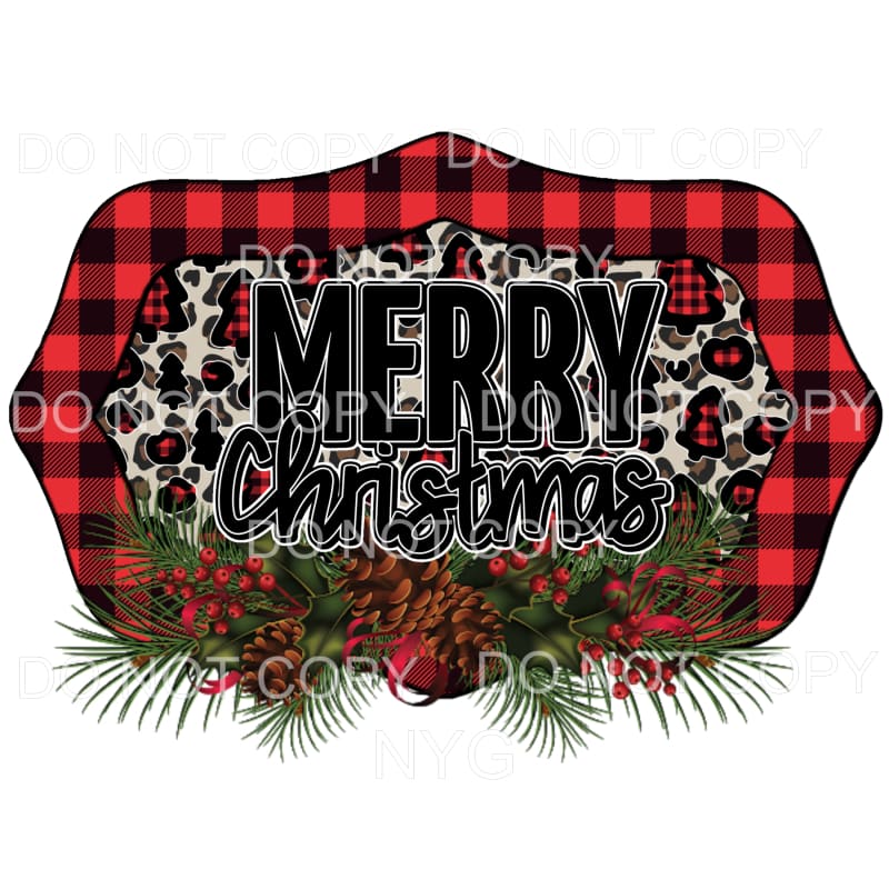 Merry Christmas Leopard Background Red Plaid Trees Frame