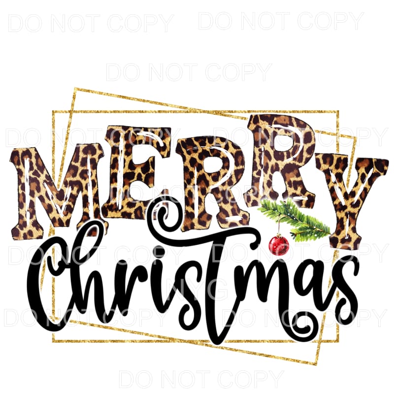 Merry Christmas Leopard Gold Frame Sublimation transfers -