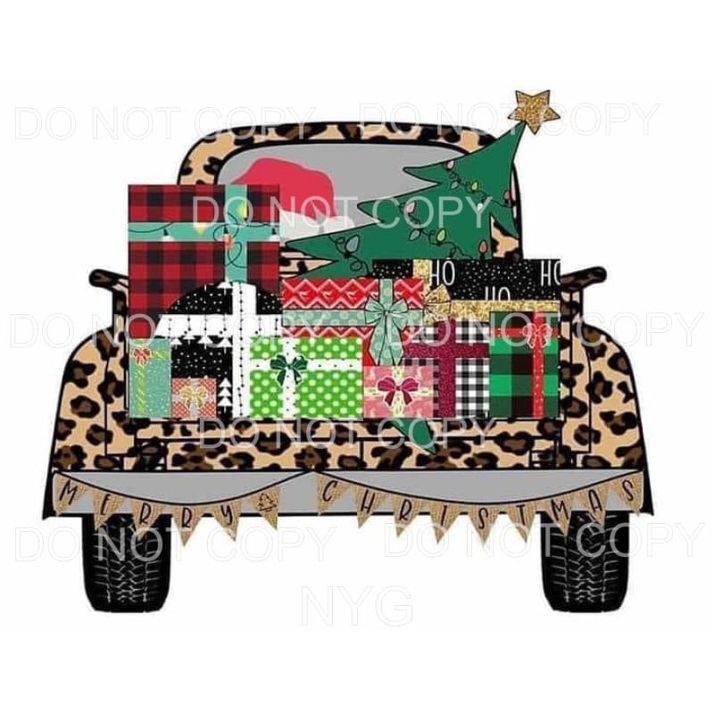 Merry Christmas Leopard Truck Gifts Tree #1821 Sublimation