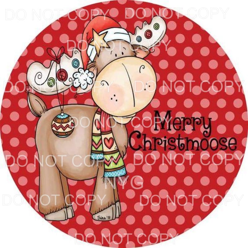 Merry Christmas Moose Red Polka Dot Background Circle #1600