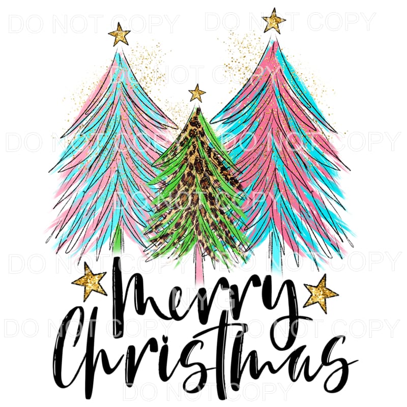 Merry Christmas Pink Blue Leopard Tree Trio Sublimation