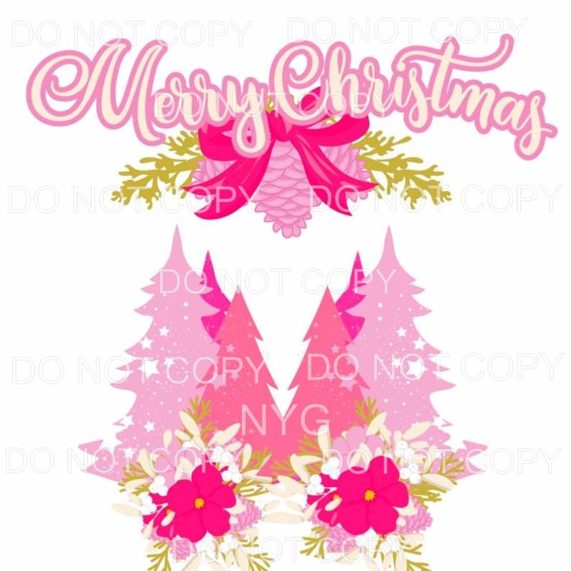 Merry Christmas Pink Trees Sublimation transfers - Heat