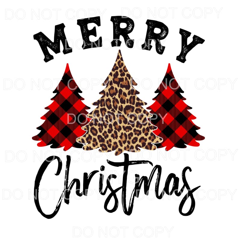 Merry Christmas Red Buffalo Plaid Leopard Tree Trio