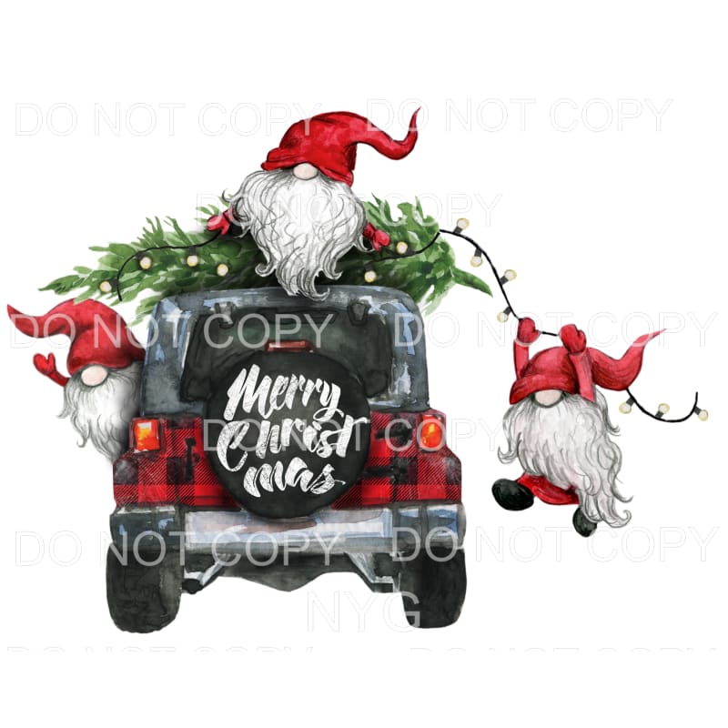 Merry Christmas Red Plaid Jeep Santa Gnomes Tree Sublimation