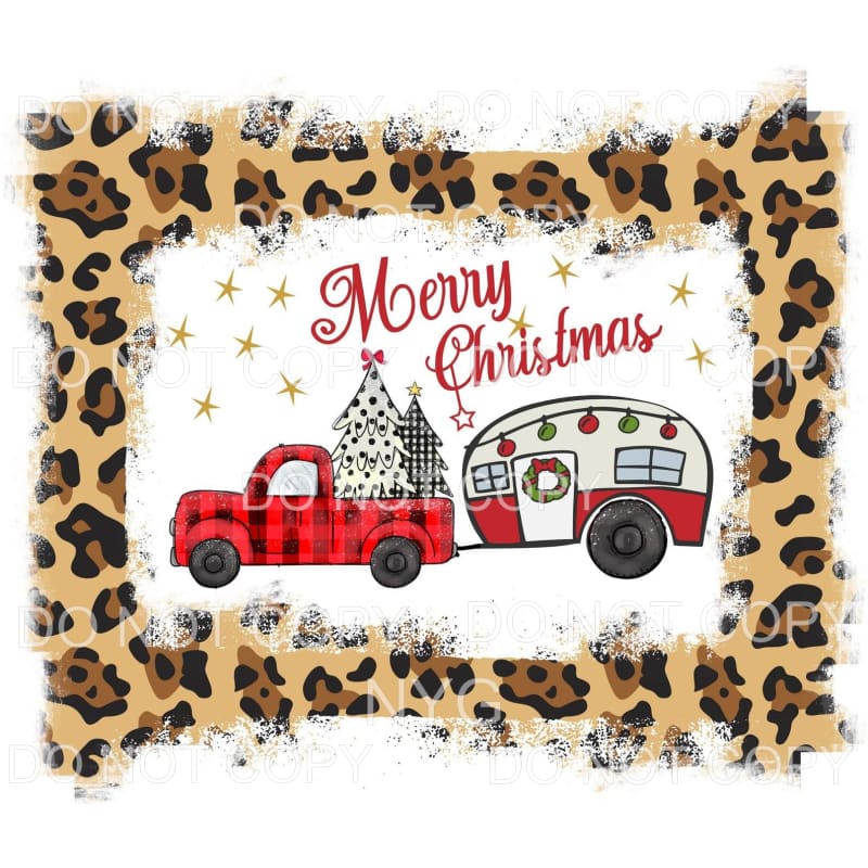 Merry Christmas Red Plaid Tree Trees Camper Lights Leopard