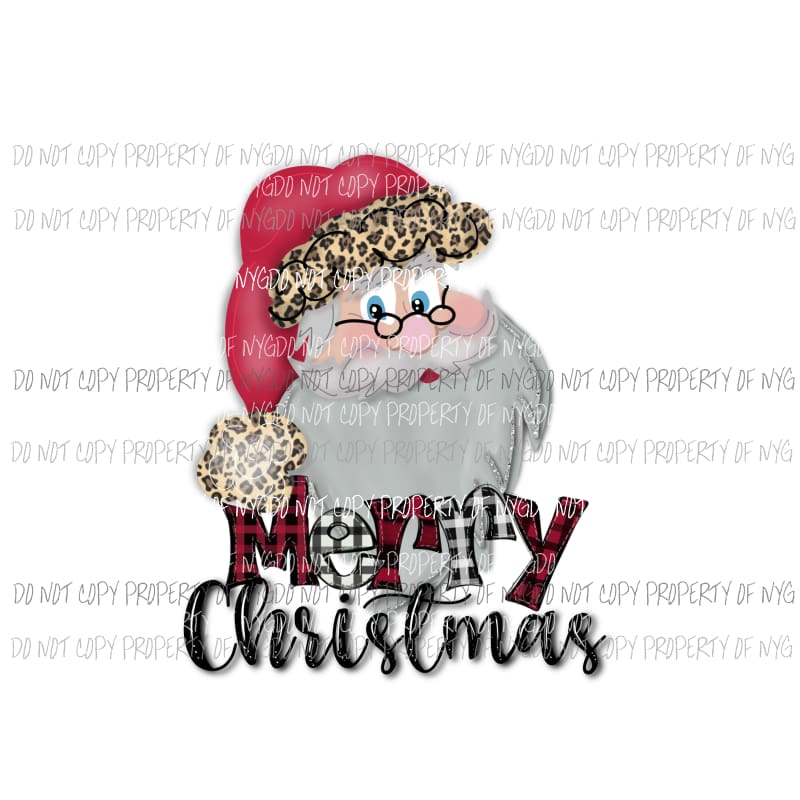 Merry Christmas red Santa leopard hat Sublimation transfers Heat Transfer