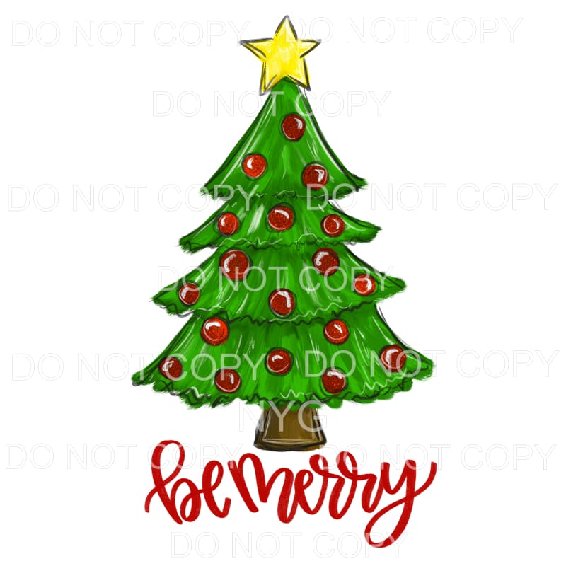Merry Christmas Tree Red Ornaments Yellow Star #786