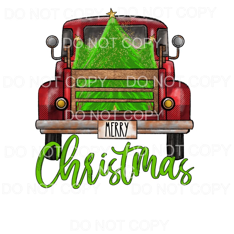 Merry Christmas Tree Red Plaid Vintage Truck Sublimation