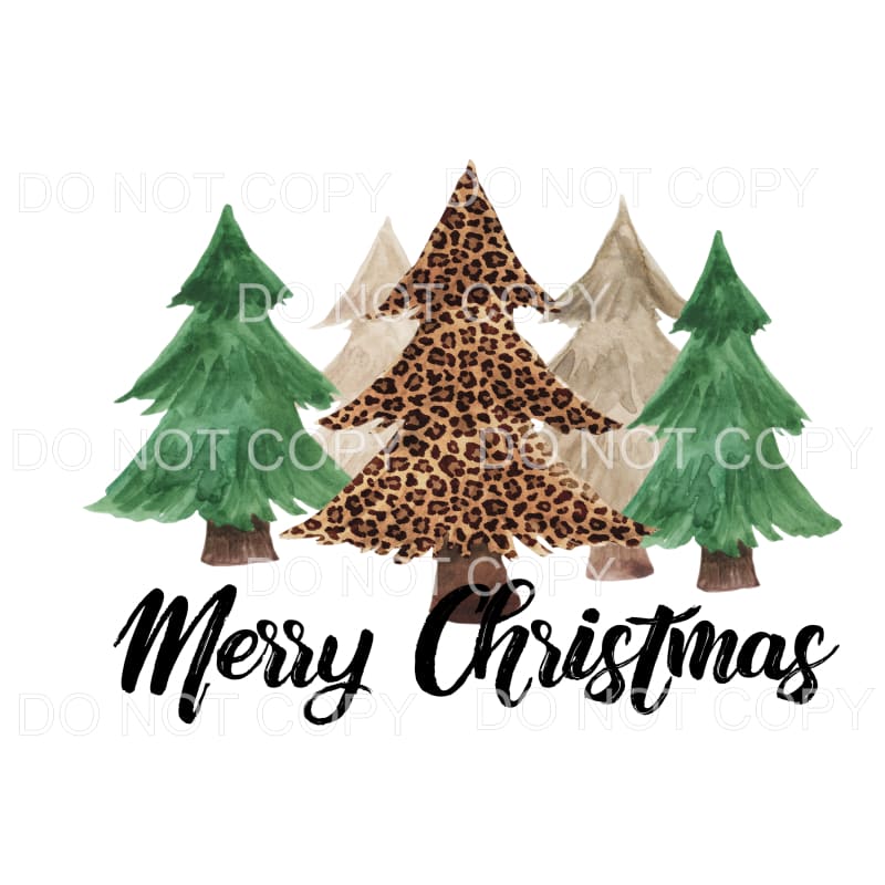 Merry Christmas Trees Green Leopard Watercolor #573