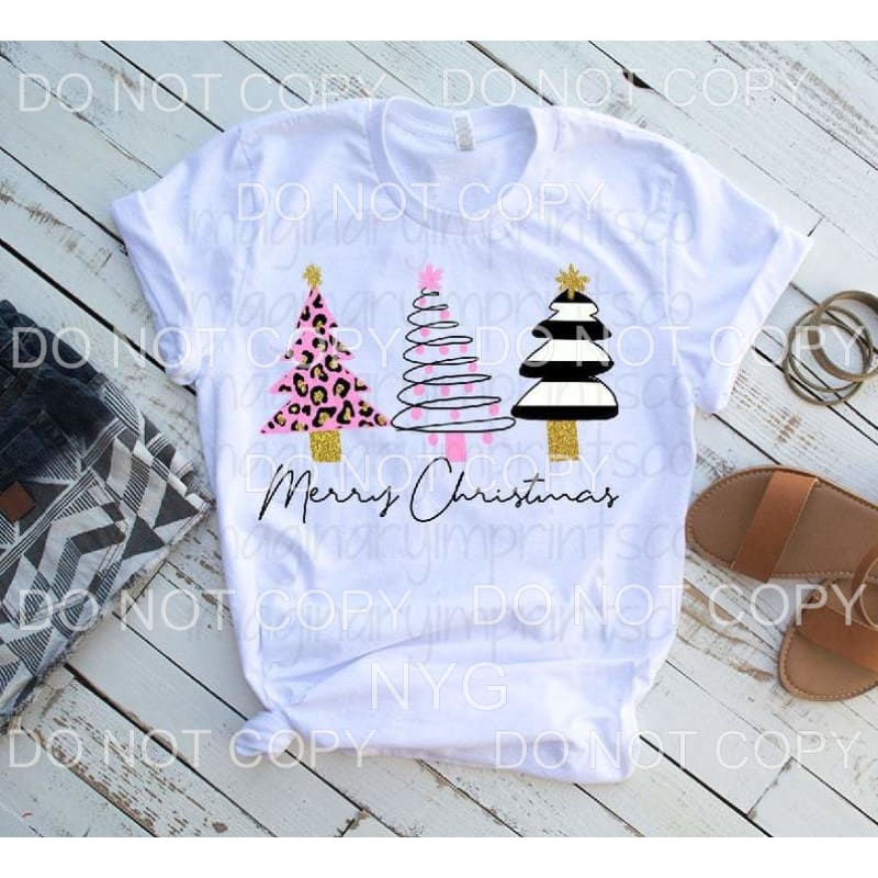 Merry Christmas Trees Pink Leopard Whimsical #128