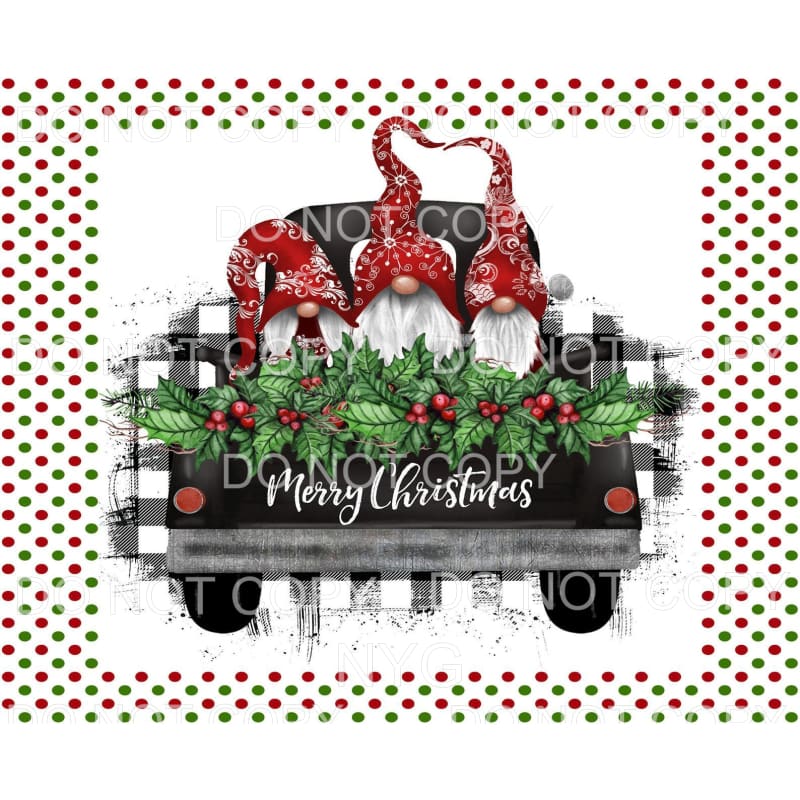 Merry Christmas Vintage Truck Gnomes Red Green Polka Dot