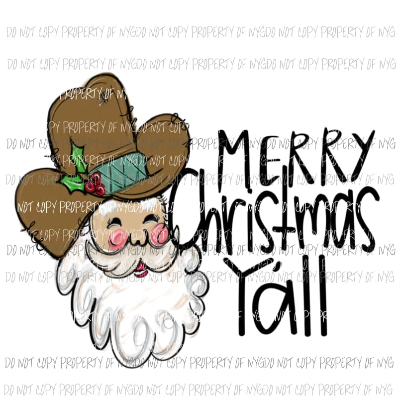 Merry Christmas Yall Country Santa Sublimation transfers Heat Transfer