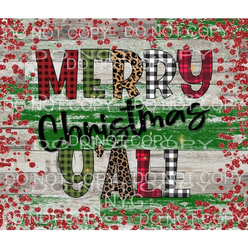 Merry Christmas Y’all Red Green Black Plaid Leopard Shiplap
