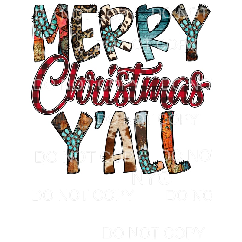 Merry Christmas Y’all Turquoise Cowhide Leopard Sublimation