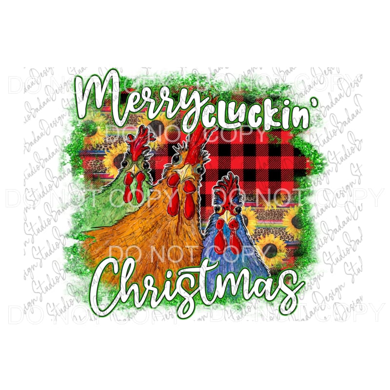 Merry Cluckin Christmas Chickens Roosters Red Plaid Serape