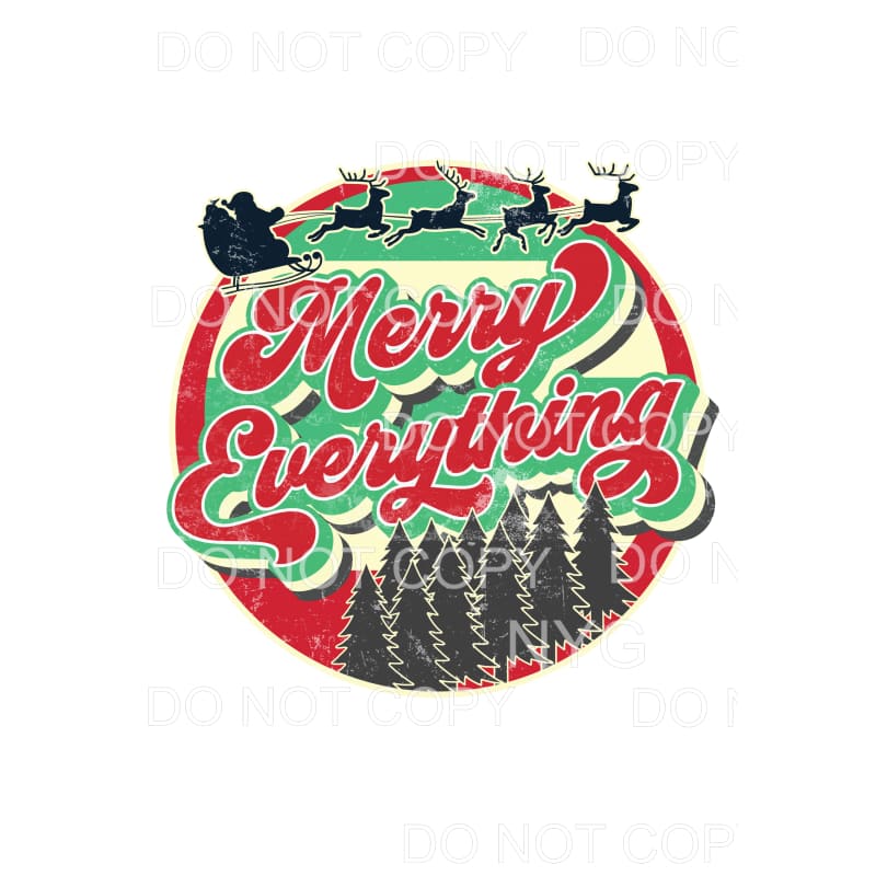 Merry Everything Santa Sleight Trees Distressed Retro