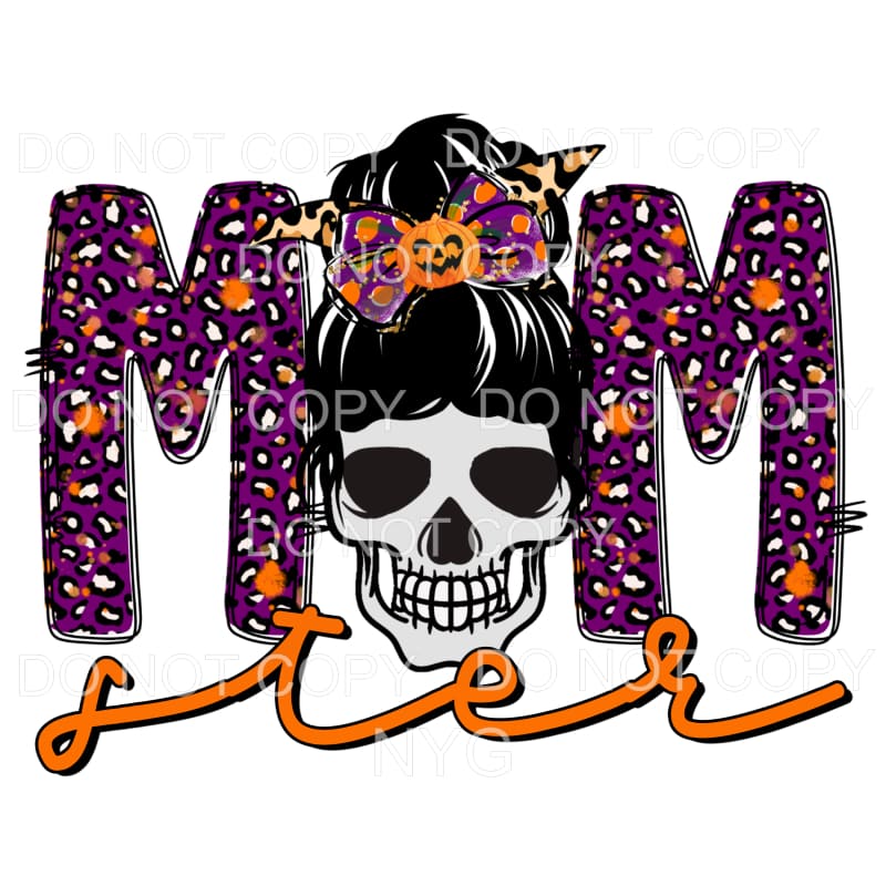 Momster Purple Orange Leopard Skull Messy Bun Pumpkin Bow