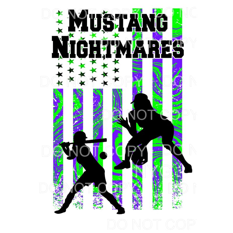Mustang Nightmares softball flag Sublimation transfers -