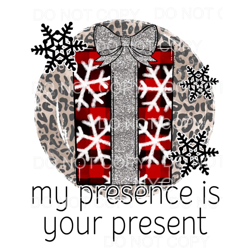 My Presence Is Your Present Red Plaid Silver Glitter Bow