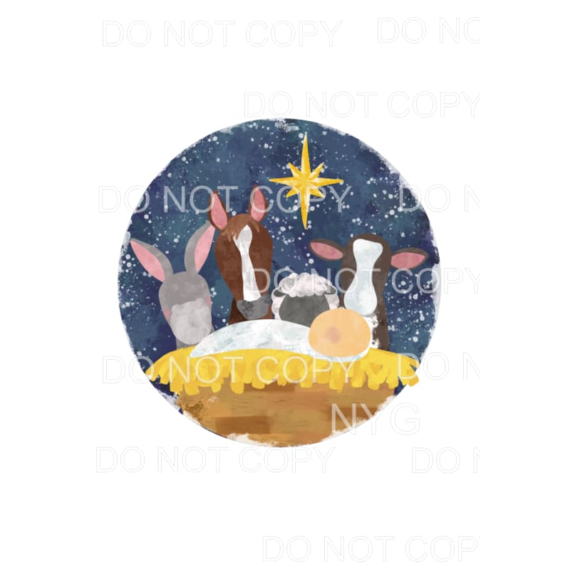 Nativity Scene Animals Baby Jesus Circle Sublimation