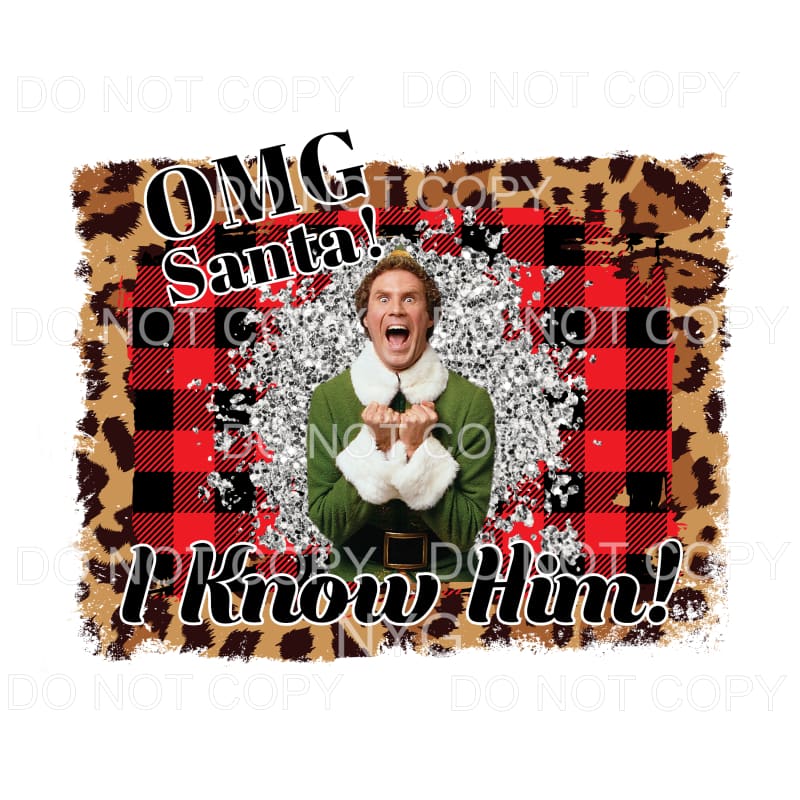 OMG Santa I Know Him Elf Buddy Red Plaid Background Silver