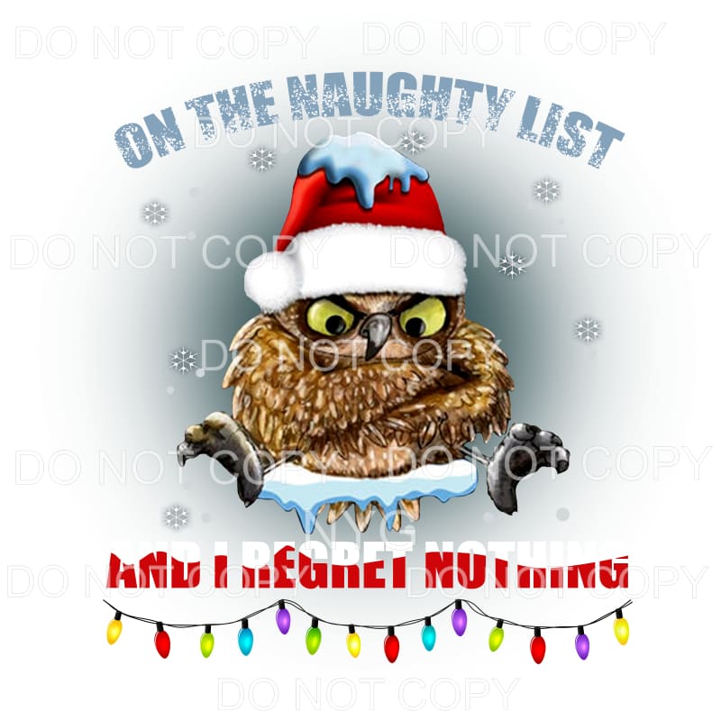 On The Naughty List Owl Santa Hat Lights Sublimation