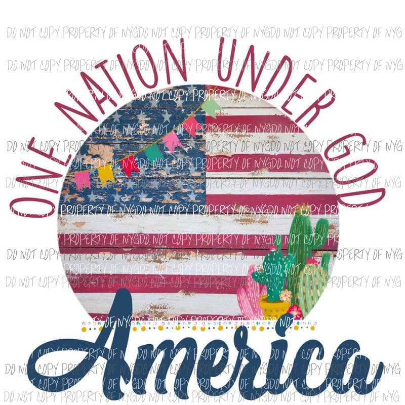 One Nation Under god America Cactus Sublimation transfers usa 4th of july america Heat Transfer