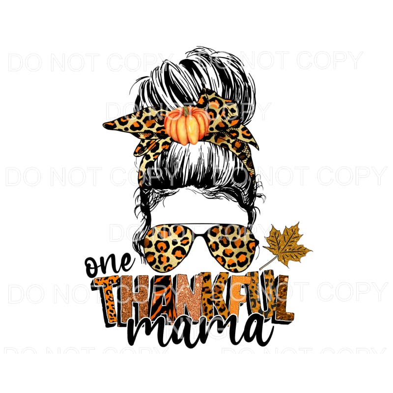One Thankful Mama Messy Bun Leopard Tiger Gold Glitter Fall