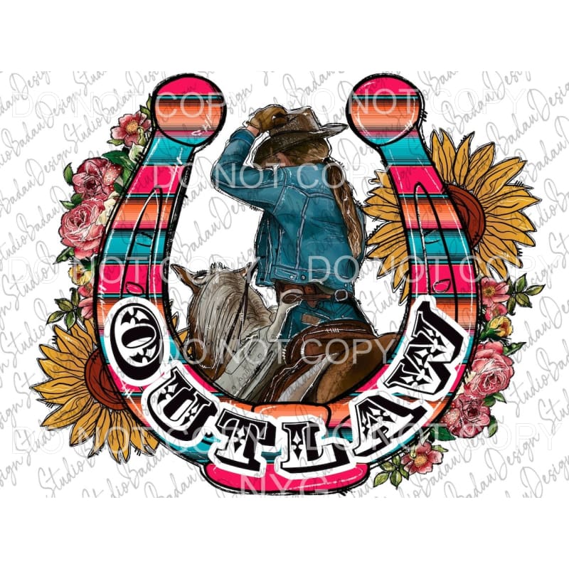 Outlaw Serape Horseshoe Cowgirl Horse Sunflowers Roses #207