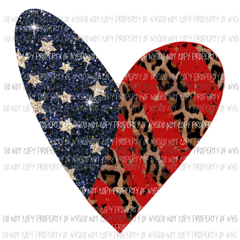 Patriotic Cheetah Heart Sublimation transfers Heat Transfer