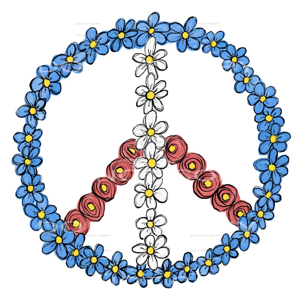 patriotic floral peace sign #6487 Sublimation transfers -