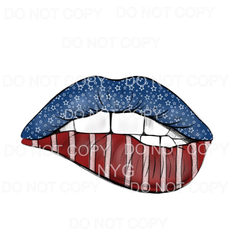Patriotic Lips Red White Blue Stars Stripes 4th of July USA