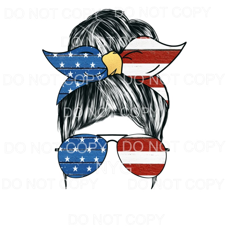 Patriotic Woman Straight Messy Bun Flag Sublimation