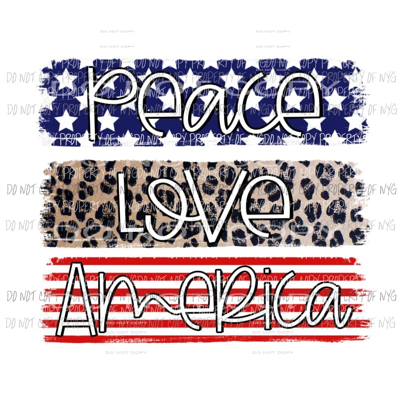 Peace Love America stars leopard stripes Sublimation transfers Heat Transfer
