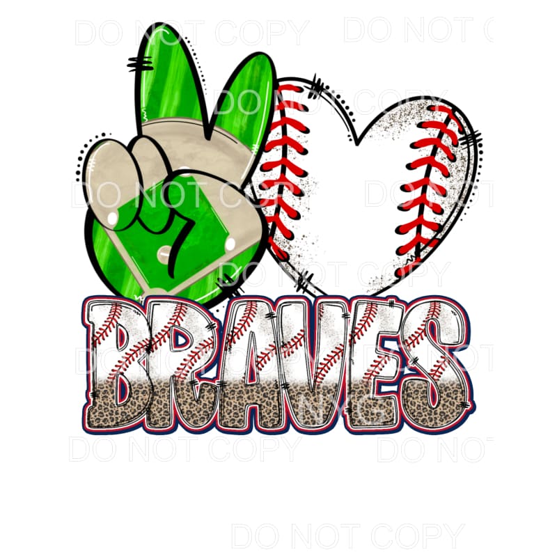 Peace Love Braves Baseball Red Blue Leopard Atlanta #1422