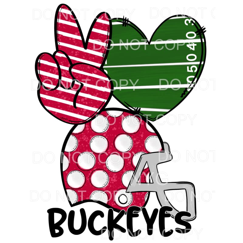 Peace Love Buckeyes Football Helmet Red Ohio State #279