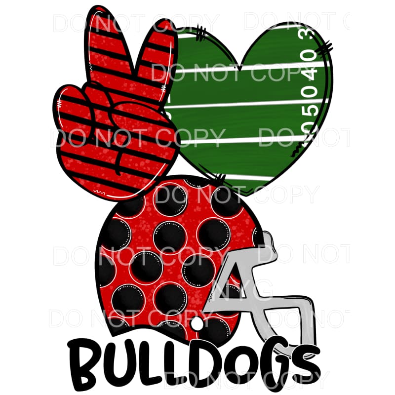Peace Love Bulldogs Football Helmet Black Red Georgia #286
