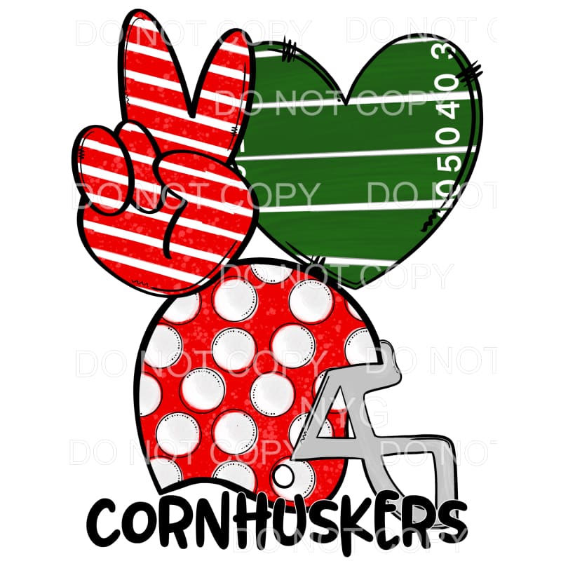 Peace Love Cornhuskerss Football Helmet Red Nebraska #291