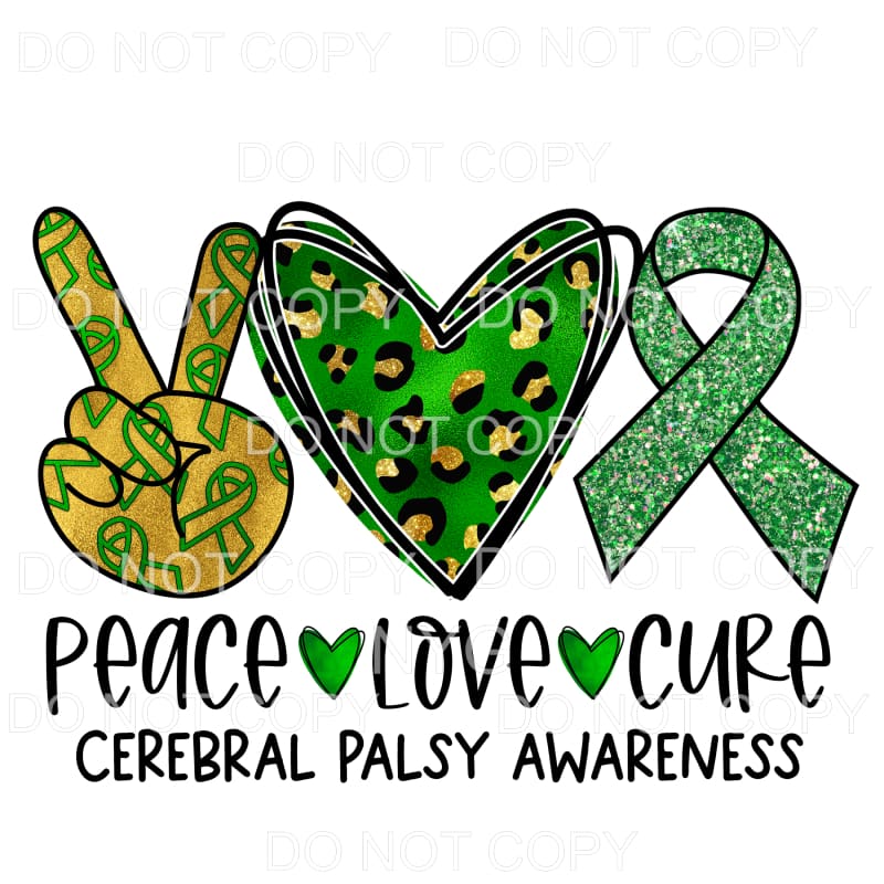 Peace Love Cure Cerebral Palsy Awareness Green Gold Leopard