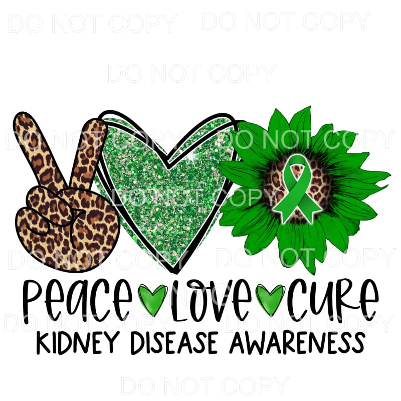Peace Love Cure Kidney Disease Awareness Leopard Green