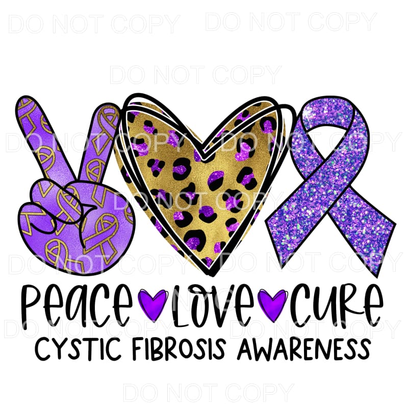 Peace Love Cystic Fibrosis Awareness Purple Gold Leopard