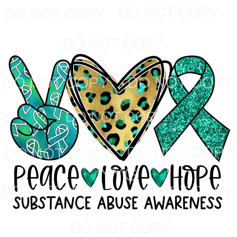 Peace Love Hope Substance Abuse Awareness Teal Gold Leopard