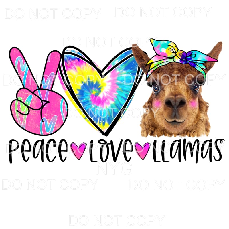 Peace Love Llamas Tie Dye Sublimation transfers - Heat