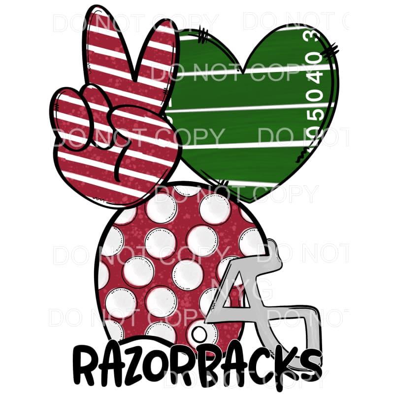 Peace Love Razorbacks Football Helmet Red Arkansas #280