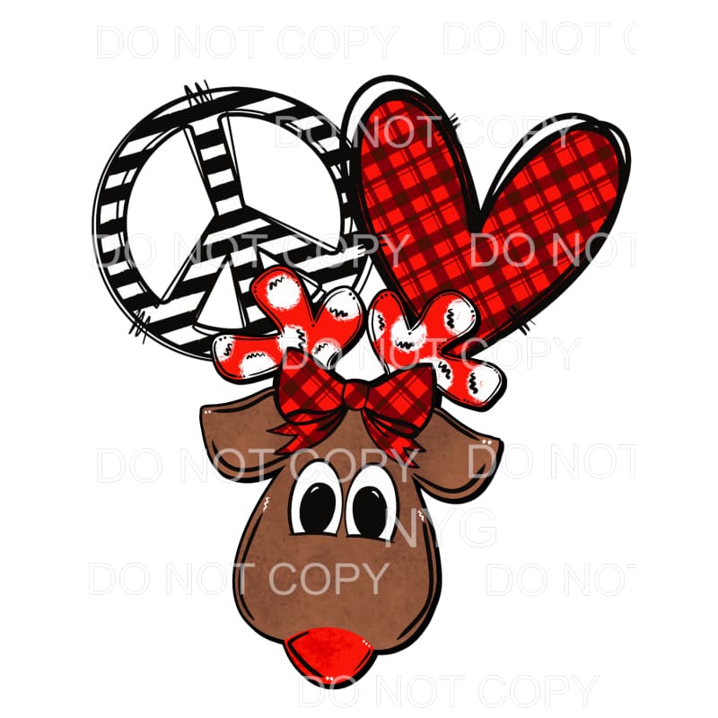 Peace Love Reindeer #1 Red Green Sublimation transfers -