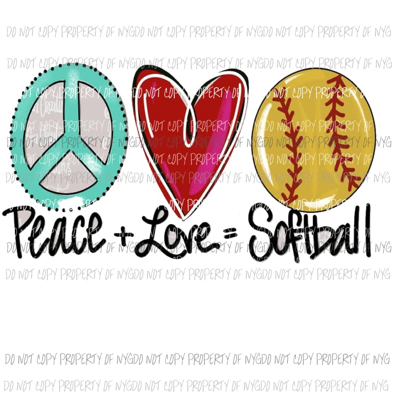 Peace Love Softball Sublimation transfers Heat Transfer