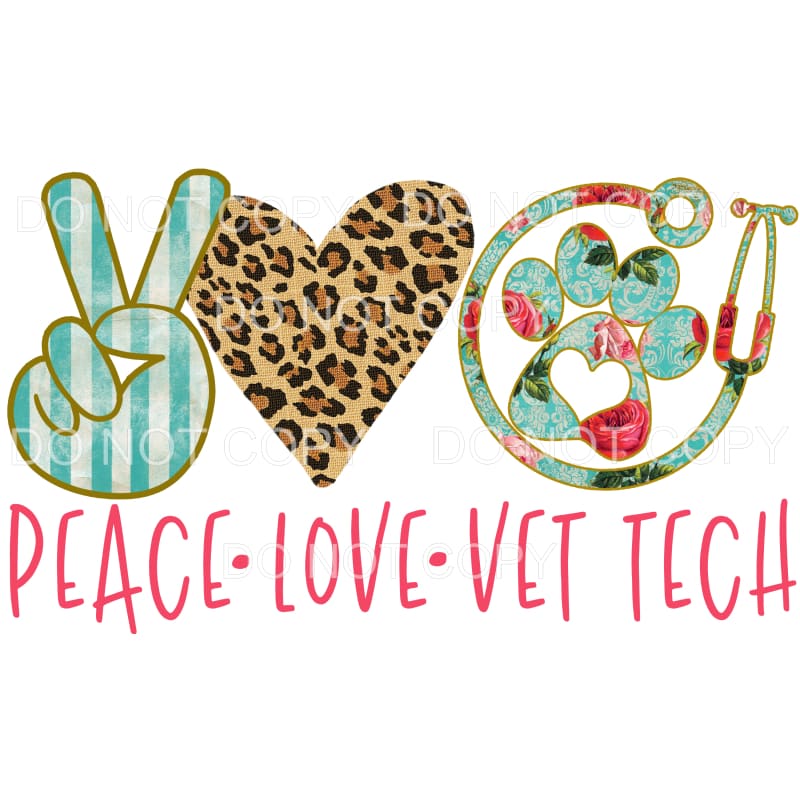 Peace Love Vet Tech Stripes Leopard Floral Paw Print #1726
