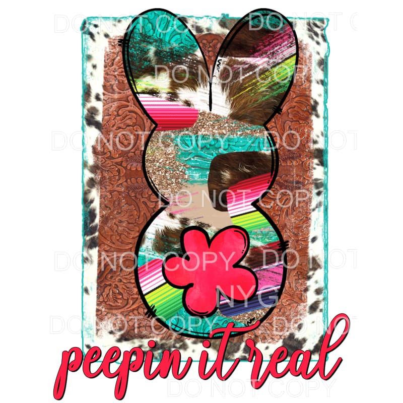 Peepin It Real Serape Cowhide Bunny Embossed Leather Easter