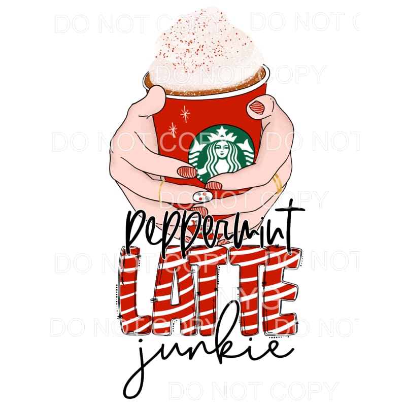 Peppermint Latte Junkie Red Stripes Cup Hands #1193