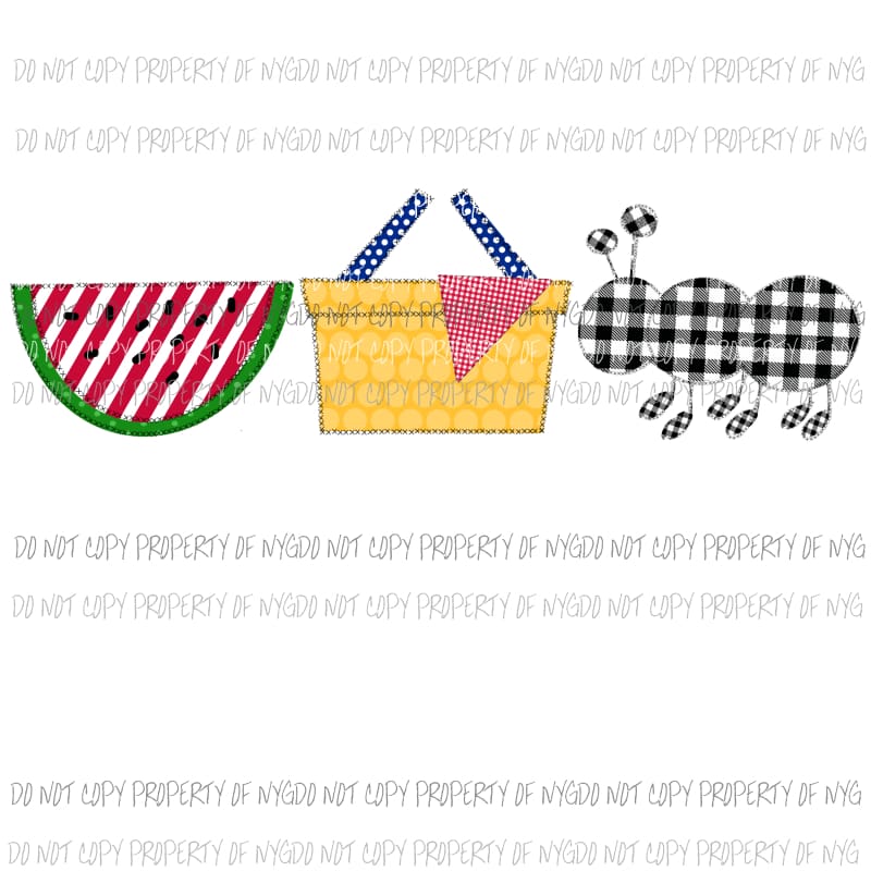 Picnic Trio Watermelon Basket Ant Sublimation transfers Heat Transfer